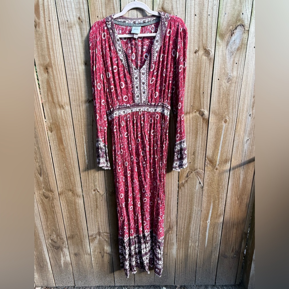 Knox Rose Boho Floral Maxi Dress Long Bell Sleeve Peasant Style